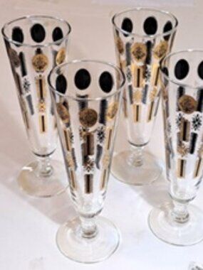 Vtg Tall Gold Pilsner Beer Glasses